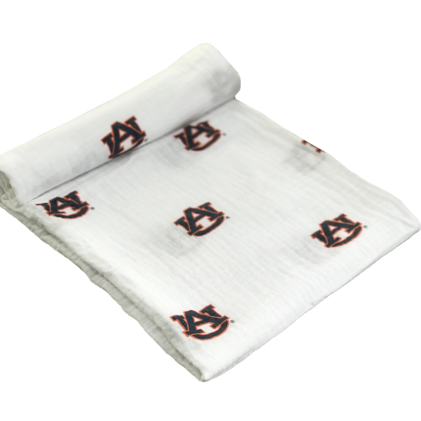 muslin swaddle blanket with AU logos