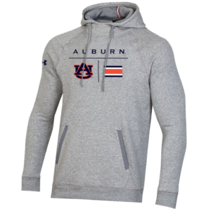 Gray Under Armour hoodie with Auburn, AU and power stripe